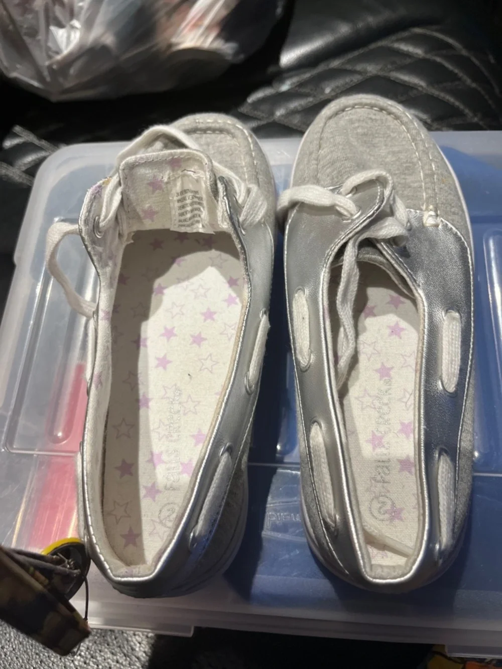 Falls Creek Girls Silver Metallic Slip-On Moccasins